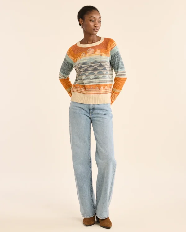 Pendleton Women's Sunset Raglan Cotton Sweater Rust/ Blue Multi