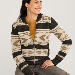 Pendleton Women's Graphic Shetland Zip Sweater Oxford Grey Multi