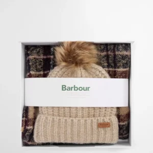 barbour saltburn beanie & tartan scarf gift set